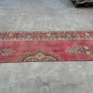Turkish Vintage Rug, <b>Runner</b> 3x8.8 ft (91x268 cm) Rug, <b>Red</b> Bordered Wool Rug - Product Image 3