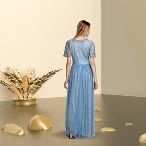 Robe bleu ciel ornée de main avec jupe fluide robe de soirée élégante pour les femmes parfaite pour les fêtes et les réceptions - Product Image 4