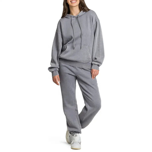 Nuevo diseño Logo Algodón Vintage Sudadera con capucha Jogger Sweatsuit Venta al por mayor French Terry 2 piezas Set Mujeres Acid Wash Chándal - Product Image 6