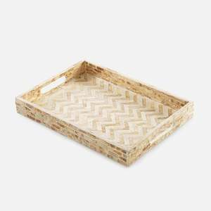 Mother Of Pearl Inlay For Living Room And Office Decor Elegant Square Mop Serving <b>Tray</b> And Glossy Finish For Modern Dining <b>Table</b> - Product Image 3