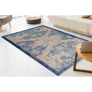Tapis turc bleu marine : Décoration ethnique antique, lavable en machine, tapis imprimé, tapis en chenille - Product Image 3