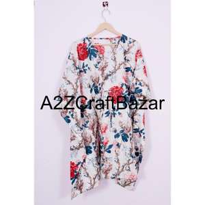 Robe kaftan midi florale 100% coton faite à la main, col en V, manches courtes, silhouette moulante sexy, franges, volants, écologique, tenue de soirée - Product Image 6