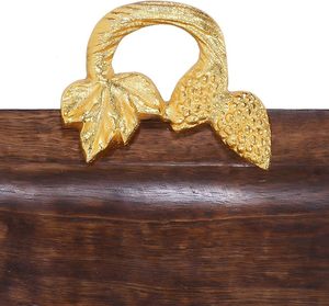 Bandeja de servicio de madera natural decorativa con acabado hecho a mano Bandeja DE SERVICIO DE MADERA moderna con superficie pulida y asas de latón - Product Image 6