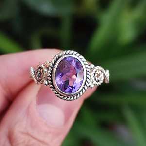 Purple Amethyst <b>Statement</b> <b>Ring</b> February Birthstone Handmade Sterling <b>Silver</b> Boho Gemstone <b>Ring</b> with Oval Cut Diamond - Product Image 5