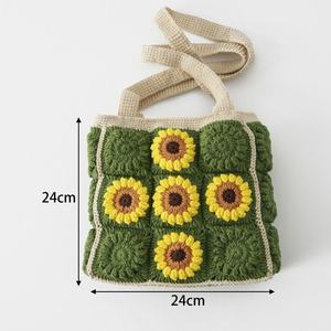 Mochila de Ganchillo a la Moda con Forro de Algodón, Dos Correas, Cierre Abierto, Diseño de Girasoles, para Viajes a Zonas Turísticas - Bolso de Hombro Unisex - Product Image 3