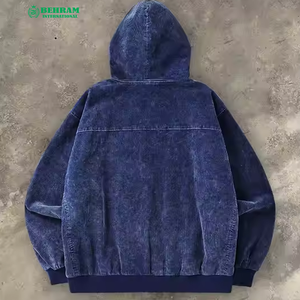 Sweat à capuche unisexe personnalisé de haute qualité, style streetwear, avec fermeture éclair, vintage, double couche, délavé à l'acide, effet soleil, strass, coupe droite - Product Image 2