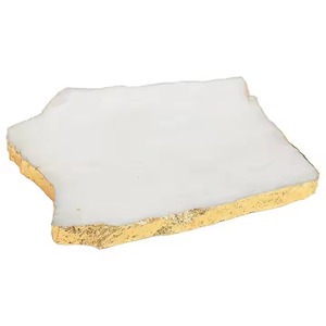 Sous-verres en agate blanche de qualité supérieure avec bord doré pour la décoration de table Prix de gros - Product Image 1