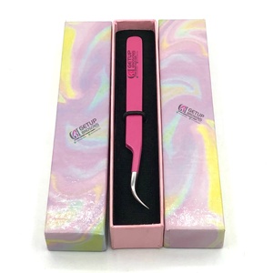High Quality GETUP BROSONS IMPEX <b>Pink</b> Powder Coating Curved Silver Tip Stainless Steel Eyelash Extension Tweezers Custom Logo - Product Image 1