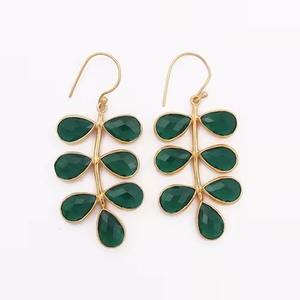 Designer Fashionable <b>Emerald</b> Quartz Gemstone <b>Earrings</b> Handmade Pear Shape Gold Plated Hook Wholesale Fashionable <b>Drop</b> <b>Earrings</b> - Product Image 3