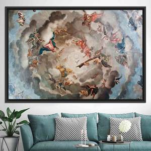 ภาพพิมพ์บนผ้าใบลายเทวดาบาโรก: ศิลปะติดผนังแบบเฟรสโกคลาสสิกสำหรับเพดาน, ผ้าใบกรอบสีดำ - Product Image 1