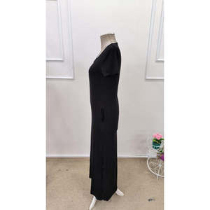 Robe longue en viscose à manches courtes, style débardeur, avec fente latérale, pour femme, 35376 - Noir - Product Image 6