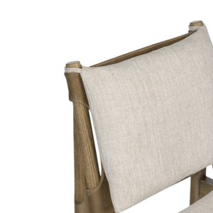 Silla de comedor de madera de teca maciza hecha a mano con asiento de lino tapizado Muebles de madera natural de estilo escandinavo moderno - Product Image 5