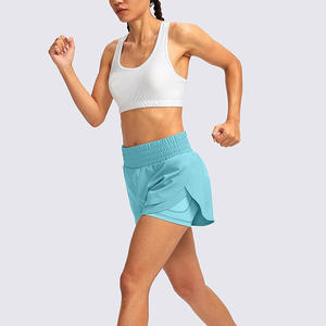 Ropa de gimnasio 2 en 1 con logotipo OEM personalizado para mujer, pantalones cortos transpirables para correr de verano, ropa deportiva de etiqueta privada con patrón sólido - Product Image 6