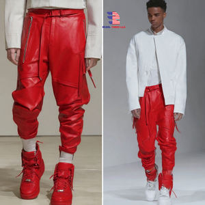 Pantalon en cuir PU/mouton/vache pour homme, style hip-hop, taille mi-haute, fermeture boutonnée, pour l'extérieur - Product Image 4