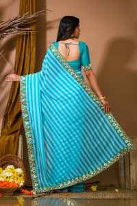 Moderne Indien Sari Pur Georgette Numérique Imprimé Lourd Dentelle Papier Broderie Mariages Fêtes Pakistanais Conception Dames - Product Image 4