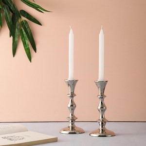 Centerpiece Set of 2 <b>Silver</b> Aluminium Candle Holder for Home Decor - Product Image 1