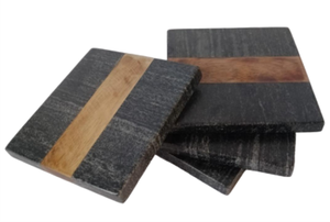 Juego de posavasos de mármol y madera negra pulida Juego de 4 piezas - Product Image 2