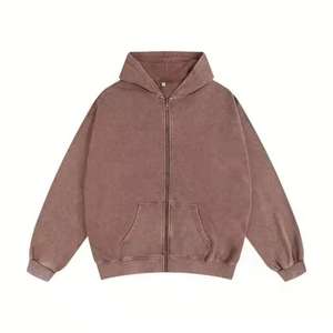 Sudadera Personalizada de Estilo Urbano, Sin Cordones, de Felpa, con Cierre, Vintage, de Doble Capa, Lavada al Ácido, Desteñida por el Sol, Desgastada, para Hombre - Product Image 2