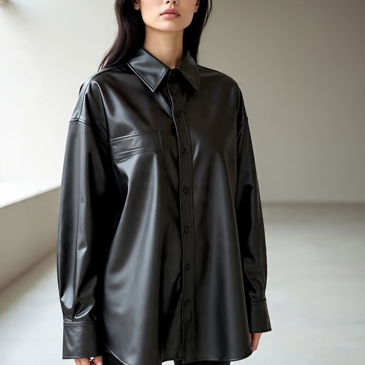 Shop Our Collection of Baggy Drop Shoulder Faux Leather Shirts