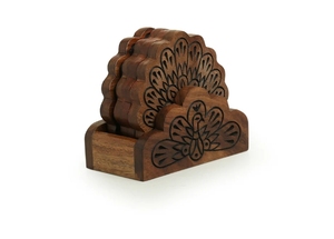 ที่รองแก้วลายนกยูงมือเต้นรำพร้อมที่วางในชุดไม้แกะ4ชิ้นสำหรับรองแก้วเครื่องดื่มซับน้ำ - Product Image 6