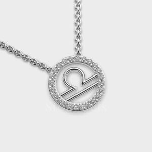 Thiên Bình Hoàng Đạo Kim Cương Vòng Cổ-Sterling Bạc Igi Chứng Nhận Bướm Thiết Kế Lấp Lánh Thiên Cân Bằng Hài Hòa Cho Phụ Nữ Của - Product Image 1