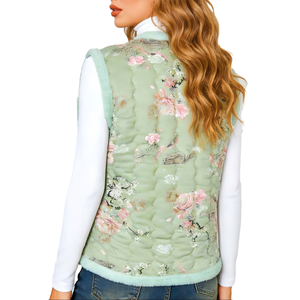 Женский винтажный стеганый жилет с цветочным принтом, без рукавов, на пуговицах, для осени и зимы - Product Image 4