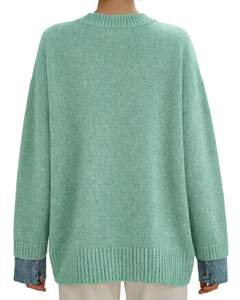 Pull poncho surdimensionné pour femme en vert menthe personnalisé, col rond côtelé, manches chauve-souris, pull en tricot d'hiver - Product Image 4