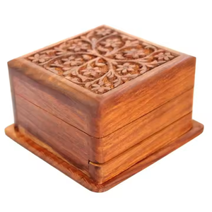 Joyero de madera de mango con acabado antiguo, organizador de madera hecho a mano para almacenamiento decorativo y regalos de artesanía de media luna - Product Image 1