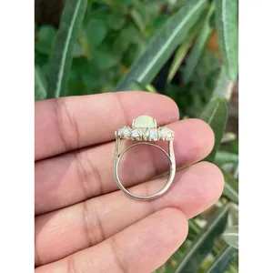 925 Silver Natural <b>Opal</b> Cluster <b>Ring</b> Dainty Geometric Design Oval Cut Stone Rhodium Fine for Everyday Wear Yellow <b>Gold</b> Oval - Product Image 6