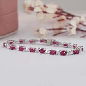 สร้อยข้อมือเพชรเม็ดทองรูปวงรีและเพชรสร้อยข้อมือเทนนิสยืดหยุ่นสำหรับผู้หญิงสร้อยข้อมือทองคำ14K สำหรับผู้หญิง - Product Image 3