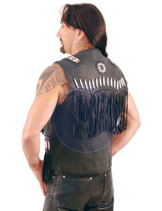 Gilet authentique en cuir véritable marron pour homme, frangé, perlé, fait à la main, style western américain, veste tactique d'hiver - Product Image 5