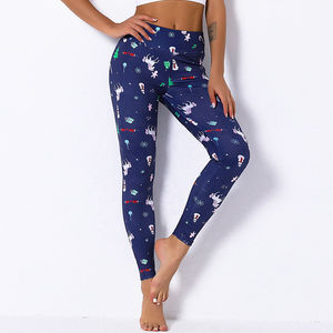 Pantalones deportivos de cintura media para mujer, mallas de Yoga con estampado Digital navideño hechas de tela de Spandex 100% - Product Image 6