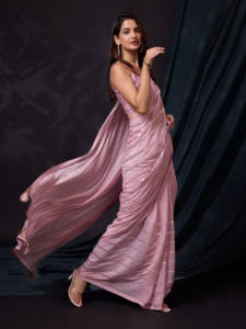 Trendmalls Unstitched Pink <b>Chocolate</b> Silk Saree Women Casual <b>Wedding</b> Mirror Work Embroidery Real Wholesale Price Indian Regular - Product Image 3