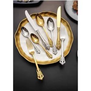 Tea Spoon Cutlery Set Knife Dessert Spoon Gold And Nickel Plated Special Design Serve Ware Set Of 8 Stainless Steel Supplies