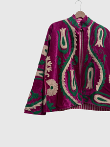 Hand Embroidered <b>Velvet</b> Jacket Full Sleeve Mandarin Collar Plus Size Women's Elegant Floral Pattern Winter Wear - Product Image 4