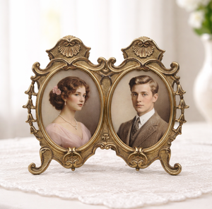 antique <b>double</b> <b>photo</b> <b>frame</b> vintage brass <b>photo</b> <b>frame</b> <b>double</b> oval picture <b>frame</b> antique style picture <b>frame</b> vintage tabletop - Product Image 1
