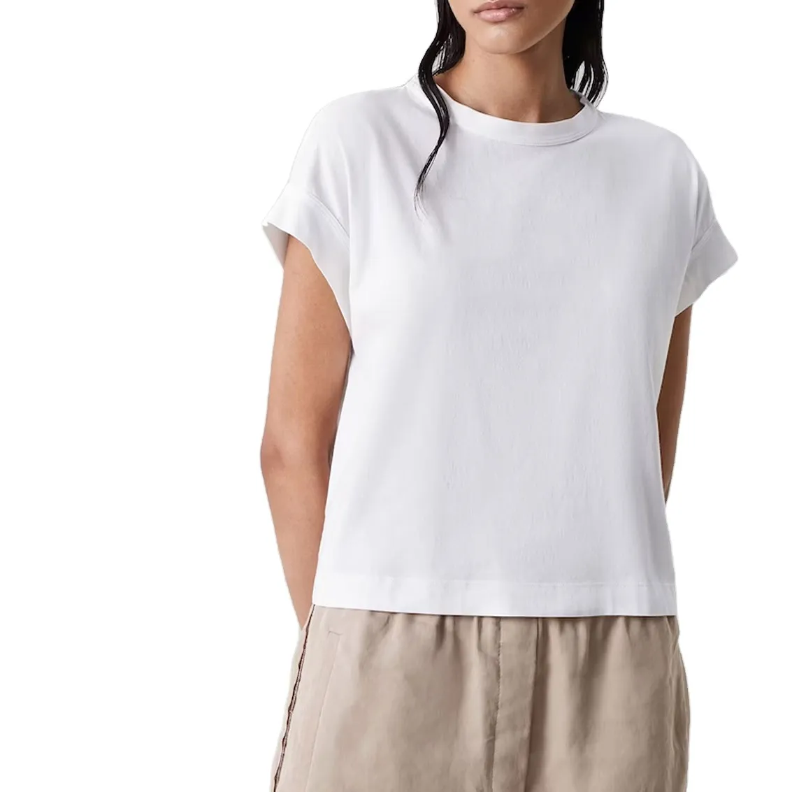 Camiseta de manga curta personalizada leve de material de algodão para uso casual, camiseta feminina com estampa personalizada em cor sólida