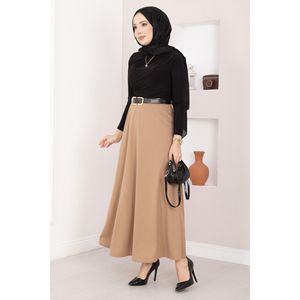 Jupe hijab en mousseline de soie confortable Mevlana avec ceinture décorative couleur camel - Product Image 1