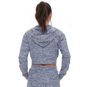 Hauts de jogging à capuche avec fermeture éclair courts de gymnastique décontractés avec impression de logo personnalisé haut court à capuche pour femmes avec logo personnalisé - Product Image 3