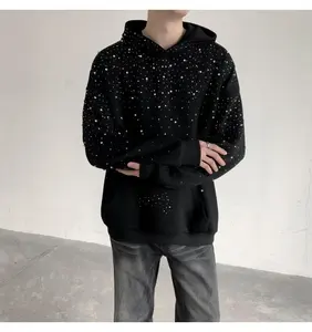 Logo personnalisé lavage à l'acide strass fermeture éclair Boxy sweat à capuche court pour hommes soleil délavé strass à capuche pour hommes - Product Image 6