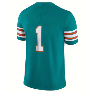 Camiseta de fútbol de manga corta personalizada Aqua Teal naranja blanco con número 1 uniforme de fútbol americano antibacteriano personalizado - Product Image 2