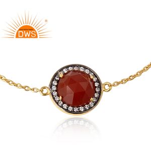 Dernière conception Bracelet en argent sterling plaqué or 18 carats avec pierres précieuses en cz et onyx rouge Fabricant de bijoux fins - Product Image 3