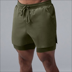 กางเกงกีฬาขาสั้นแบบลำลองสำหรับผู้ชายกางเกงวิ่ง2-in-1เอวสูงระบายอากาศได้ดีมีกระเป๋าและมีห่วงผ้าเช็ดตัว - Product Image 3