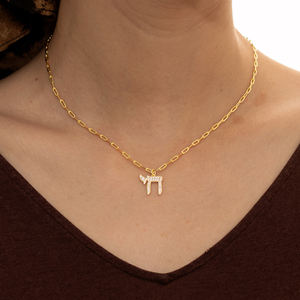 Perhiasan Yahudi Israel Liontin Simbol Chai Perak Sterling 925 Perhiasan Wanita Kalung Berlapis Emas Bertabur Batu - Product Image 2