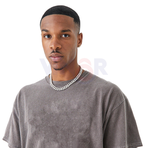 Camiseta sólida lavada con ácido unisex 100% algodón Tops básicos de gran tamaño producidos a medida con mangas largas y cuello redondo para hombres - Product Image 5