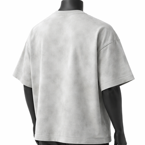 Camiseta Oversize Personalizada Gris Claro Lavado para Hombre, Estilo Vintage, Lisa, de Algodón, Manga Corta, Casual, de Moda, con Ribete - Product Image 6