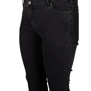 Jean en denim noir coupe ajustée grande taille pour femmes avec fermeture éclair et braguette à boutons bord brut au bas des rivets pantalon en jean respirant pour femmes - Product Image 4