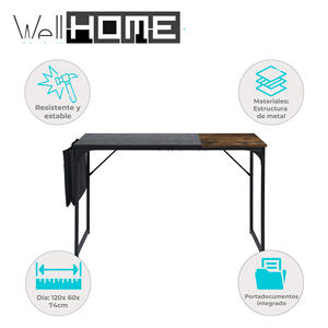 Well Home Scrivania per Computer Pieghevole Vintage Nera L.120cm con Portadocumenti, Arredamento per Ufficio Domestico - Product Image 2