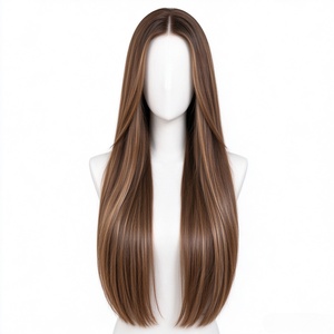 Brown Blonde Straight <b>Human</b> <b>Hair</b> <b>Wig</b> Lace Front Long Hairpiece <b>Glueless</b> Daily Wear Cosplay - Product Image 1
