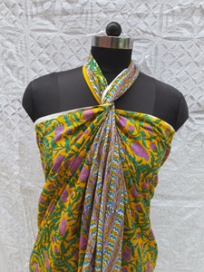 Latest Design Block Printed Cotton Fabric Sarong With Stitch Hem Bikini Swimsuit Body <b>Cover</b> <b>Up</b> Pareo Scarves, Neck Wrap Dupatta - Product Image 2